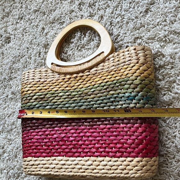 Vintage Straw Handbag - Authentic Cappelli Wooden Handled Purse Beautiful - Picture 13 of 16